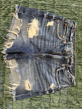 American Eagle Outfitters Light Blue Distressed High-Waist Denim Shorts